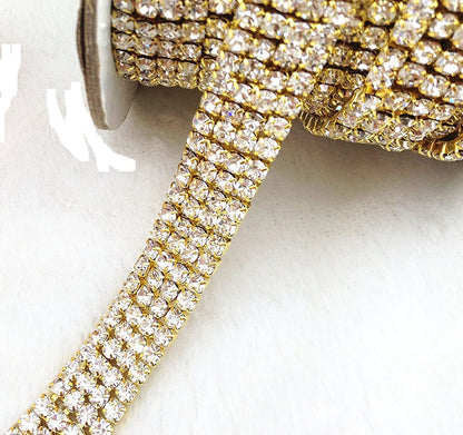 Sparkling 4 Row Cake Ribbons REAL rhinestone Chain Trims Diamond Cake Banding 1 Yard