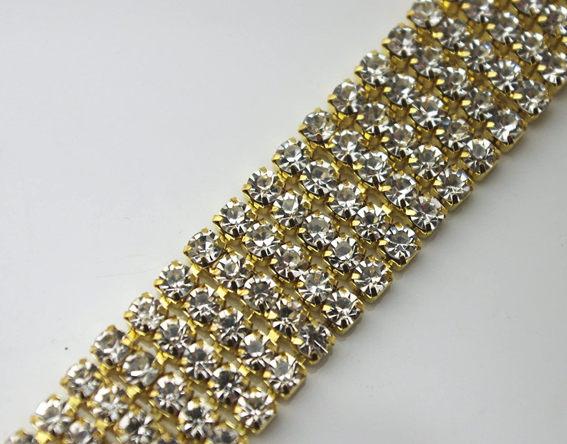 Crystal Cake Ribbons 5 Rows REAL rhinestone Chain Trims Diamond Cake Banding Silver or Gold