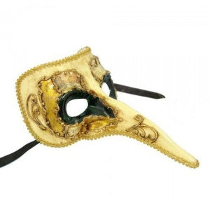 Ornate Long Noses Masquerade Mask - Dark Green with Gold