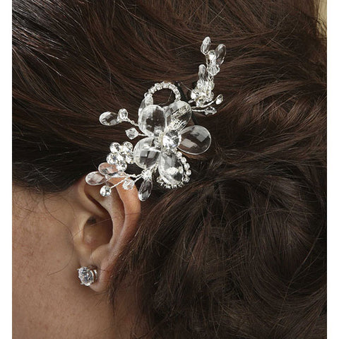Elegant Hair Comb with Faceted Crystal Spray