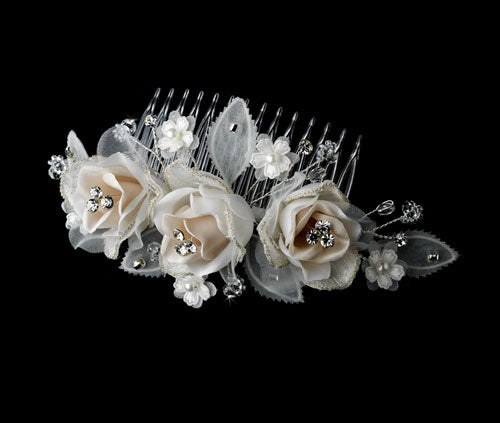 Elegant Ivory Rum Rose Bridal Beauty Hair Comb