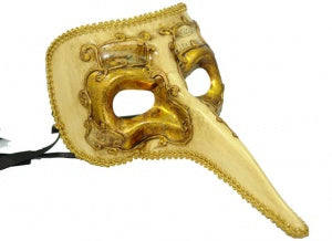 Long Nose Masquerade Mask for Men Casanova Gold Ebony Masquerade Masks