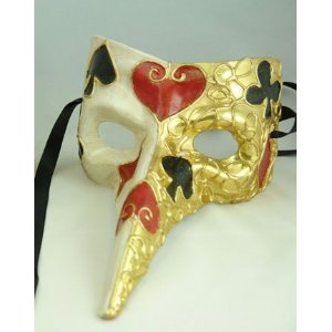 Venetian Mask Casanova Red Hearts Gold Long Noses Party Mask