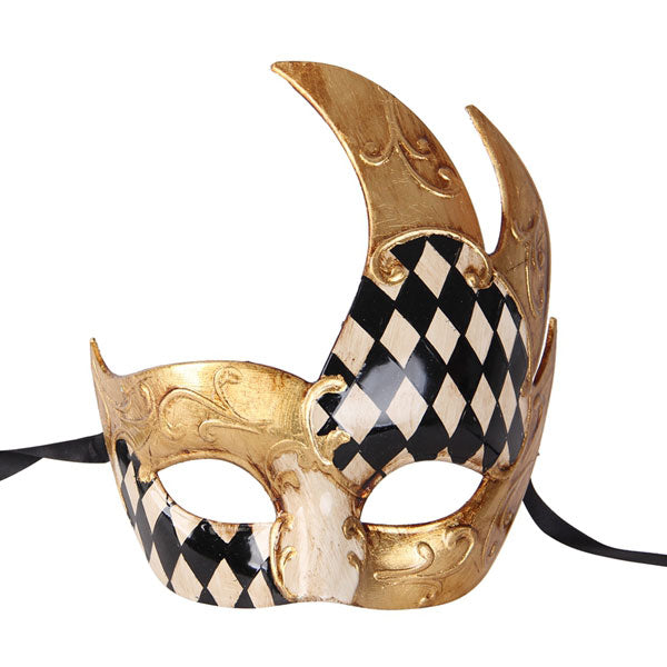 Masquerade Mask for Men Checkered Vintage Venetian Mask Black and Gold