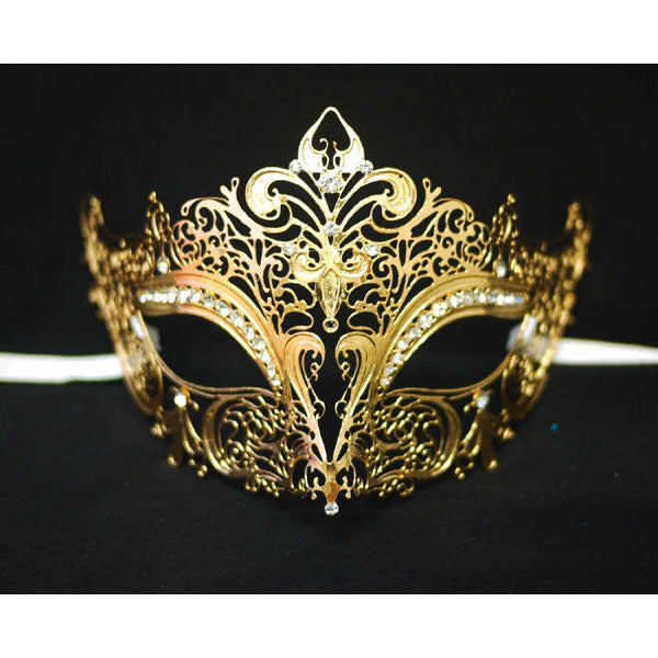 Gold Laser Cut Metal Mask Venetian Mask with Crystals