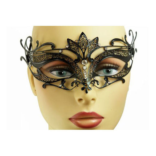 Black Tiara Venetian Laser Cut Metal Masquerade Mask