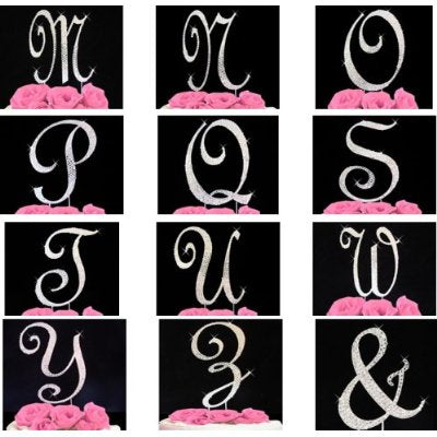 Large Silver Crystal Covered Vintage Style Monogram Cake Toppers Initial A to Z Any Letter