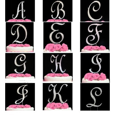 * Crystal Covered Monogram Cake Toppers Silver Letter Initial A-Z any Initial