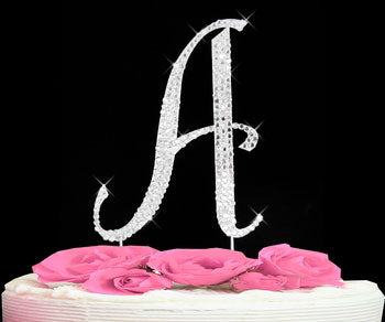 Large Silver Crystal Covered Vintage Style Monogram Cake Toppers Initial A to Z Any Letter