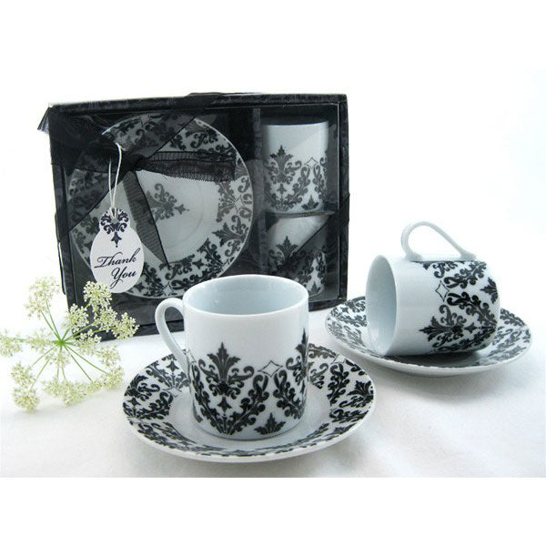 Damask Espresso Cup and Saucer Set Favors (Set of 2)