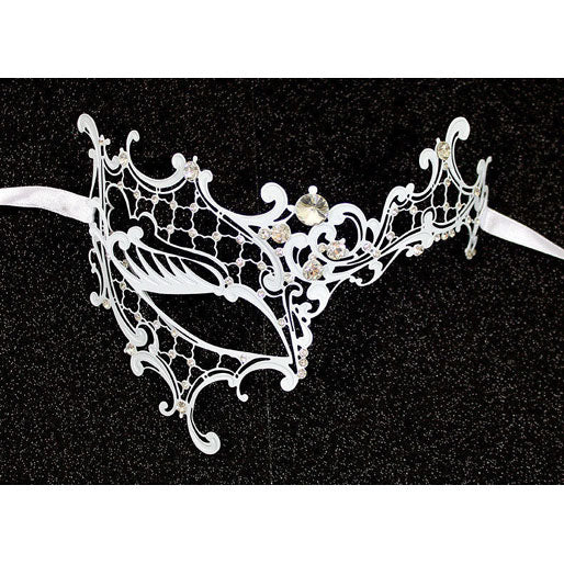 Yacanna White Masquerade Masks Laser Cut Metal Venetian Mask