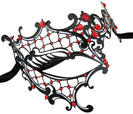 Phantom of the Opera Inspired Lady Half Face Mask Black with Red Crystals
