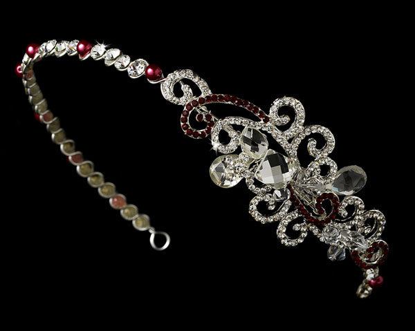 Red Bridal Tiara with Side Ornamentation