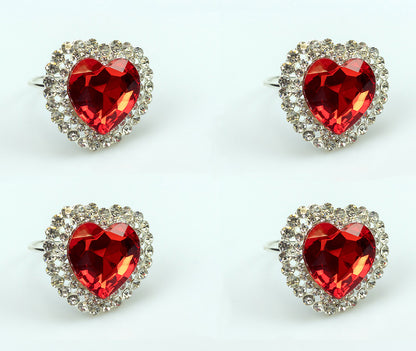 Red Heart Napkin Rings Set of 4 Sparkling Napkin Holders