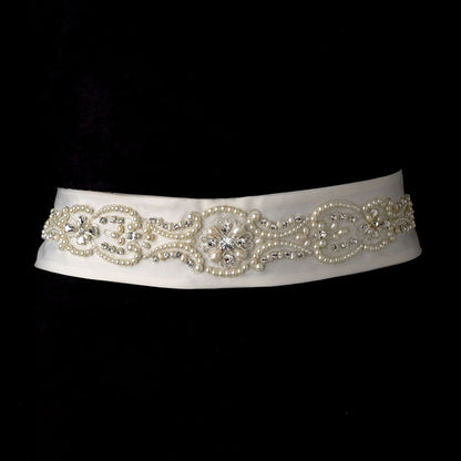 Bridal Sash Belt Pearl & Rhinestone Accented Belt