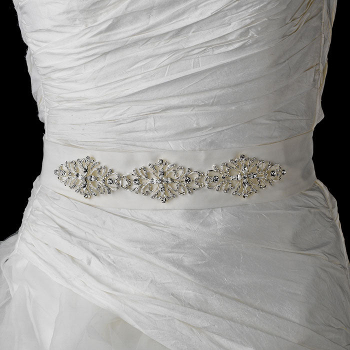 Rhinestone Vintage Bridal Sash Belt (White or Ivory)