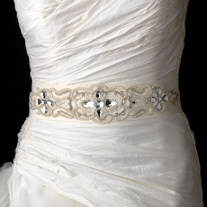 Pearls Rhinestones Beaded Bridal Sash Belt