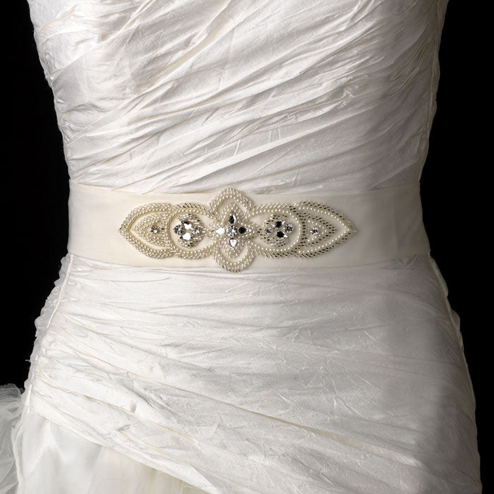 Beautiful Bridal Sash Belt with Beads Pearls Crystals