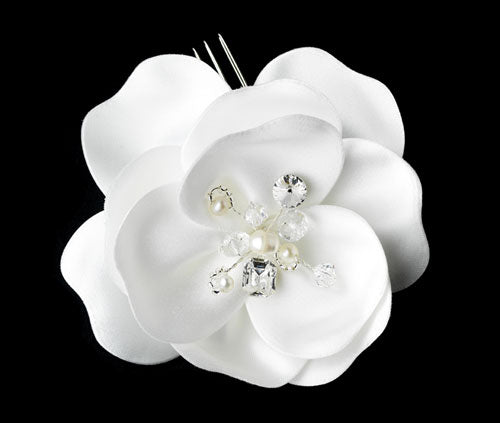 Bridal Hair Comb Silky Matt Satin Flower (White or Ivory)