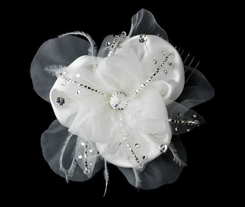 Elegant Silky Matt Satin Flower Rhinestone Bridal Comb