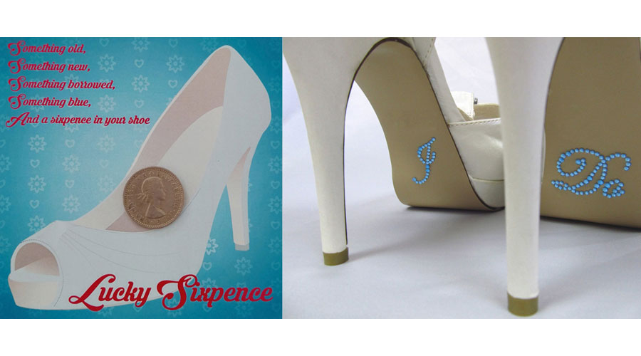 Lucky Sixpence and "I Do" Rhinestone Shoe Decals Gift Set Bridal Shower Gifts