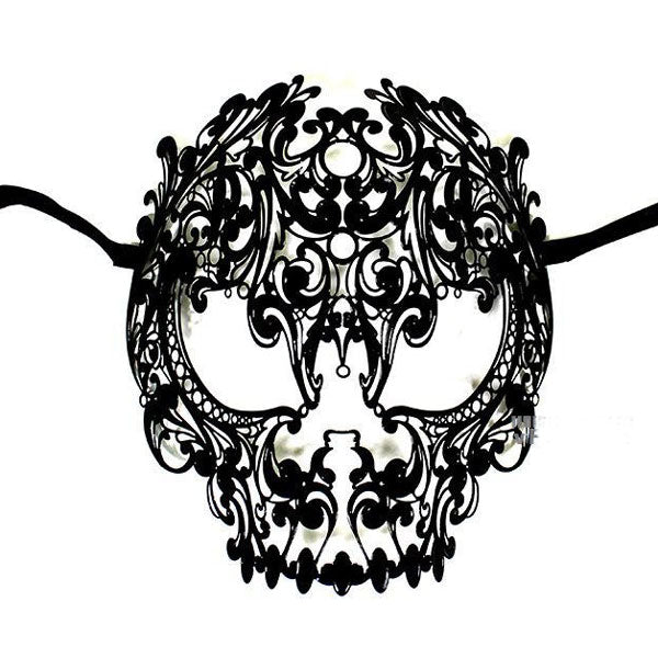 Men Devil Skull Laser Cut Metal Masquerade Mask Black Color