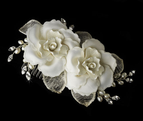 Twin Ivory Rose Bridal Hair Comb