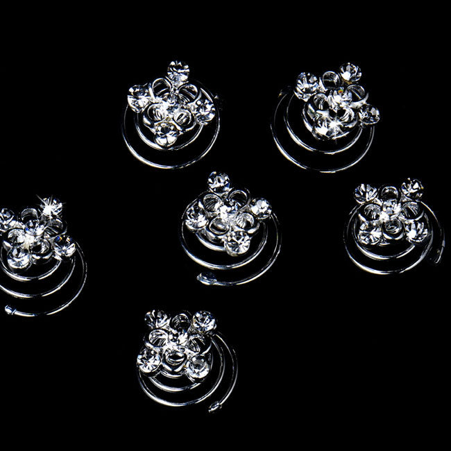 Gorgeous Silver Clear Rhinestone Flower Twist-Ins (Pack of 24)