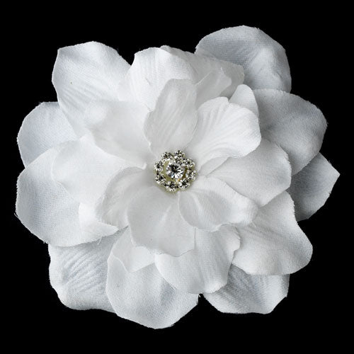 Gorgeous White Jeweled Delphinium Flower Hair Clip