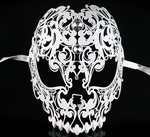 His and Her Masquerade Masks - Skull Men and Laser Cut Women Masks Set White
