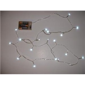 Battery Operated 20 LED White Lights Silver Wire 7ft Long